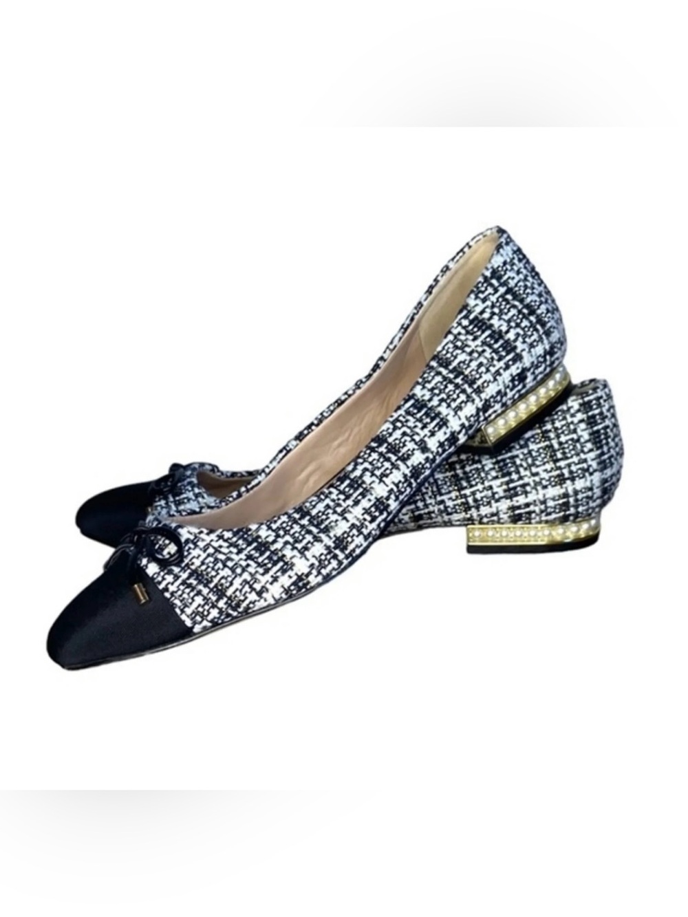 Karl Lagerfeld Nantes Pearl-Trim Heel & Tweed Bow Ballet Flats Sz 7 (SEE PHOTOS)